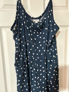 LuLaRoe 2X Leola Navy Polka Dot Sleeveless Jumpsuit